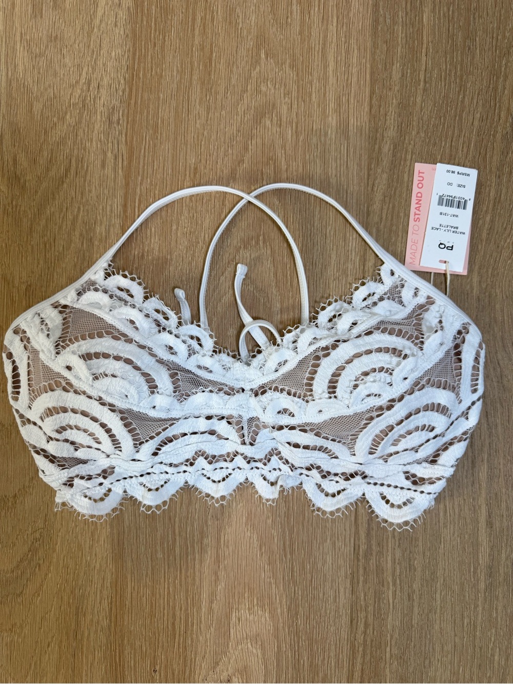 NWT PQ Swim Water Lily Lace Bralette Bikini Top White DD Adjustable Luxury Swim